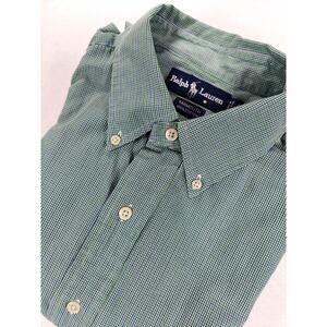 Ralph Lauren Yarmouth Shirt Mens 17 34 Check 100% Cotton Long Sleeve Green